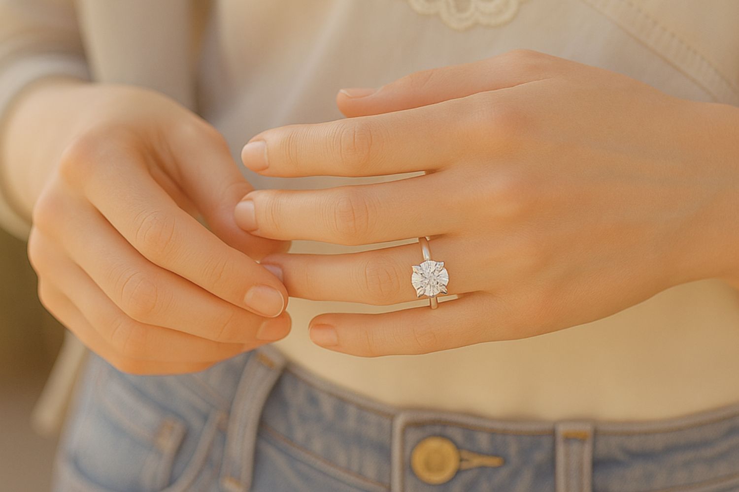 Anillos de compromiso con diamante central Redondo