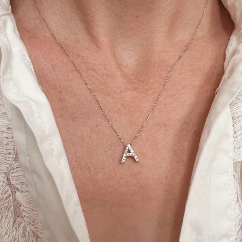 MINE Letter pendant in gold and created diamonds with its chain