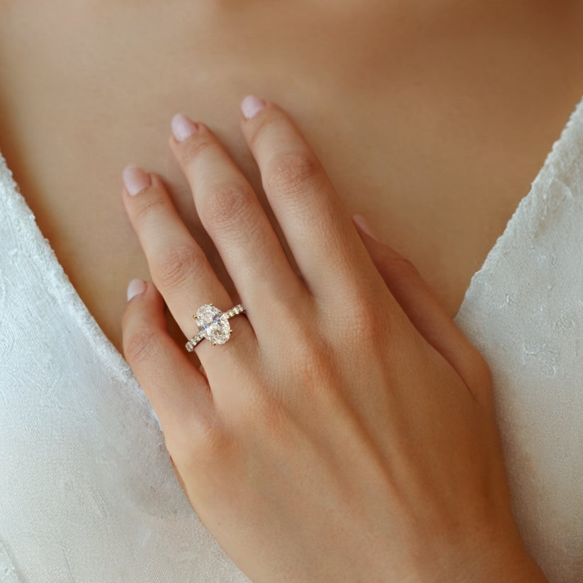 Adamas Engagement Ring with Central Oval Created Diamond