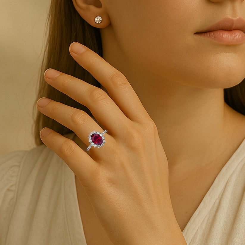 Anillo de compromiso Acompañado Kate Rubí con Diamantes creados