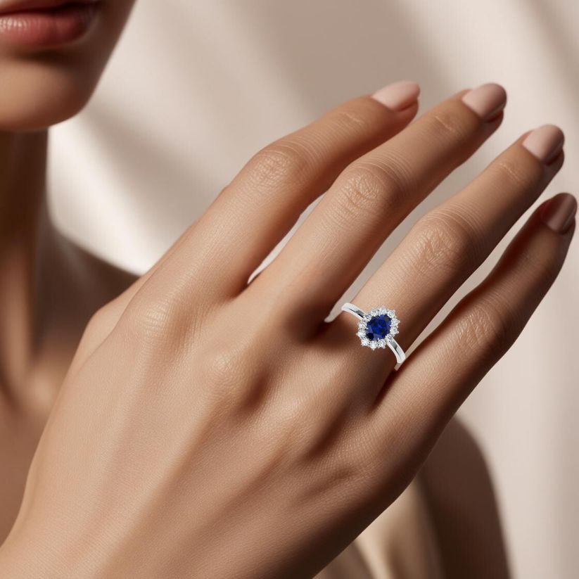 Anillo de compromiso Kate Zafiro con Diamantes creados