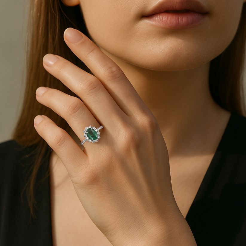 Anillo de compromiso Acompañado Kate Esmeralda con Diamantes creados