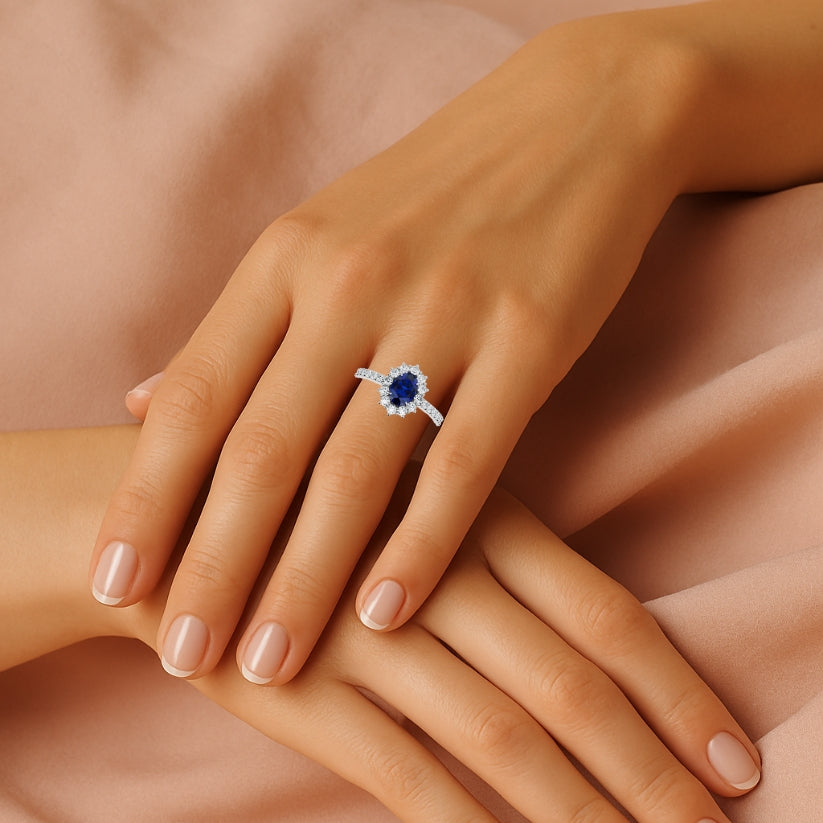 Anillo de compromiso Acompañado Kate Zafiro con Diamantes creados