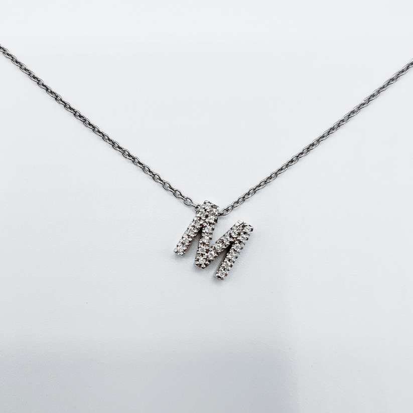 MINE Letter pendant in gold and created diamonds with its chain