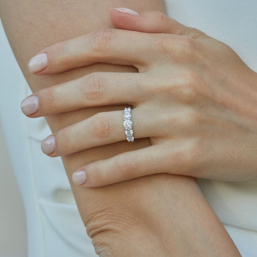 18K gold Farallon wedding ring with created Diamonds