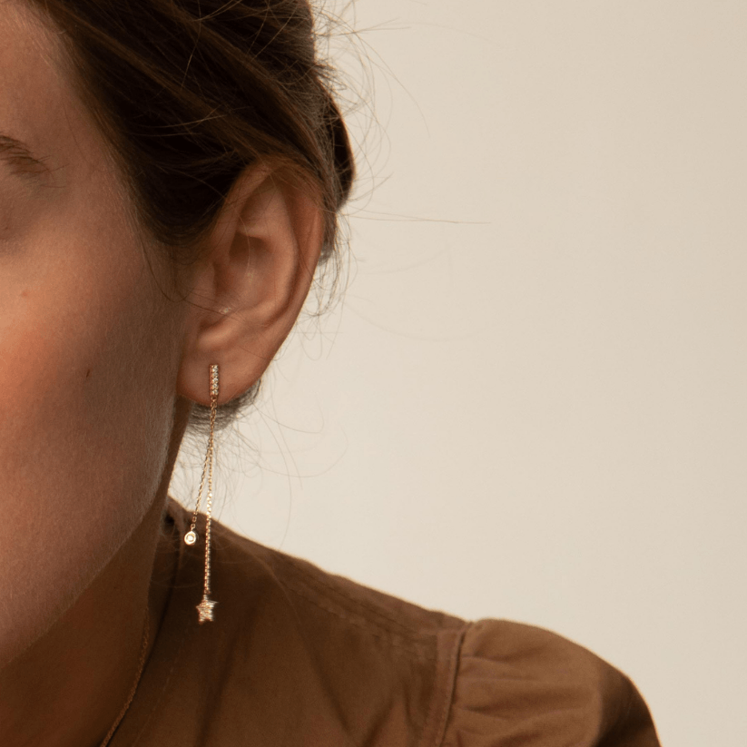 Boucles d'oreilles longues en diamant créé par les Perséides