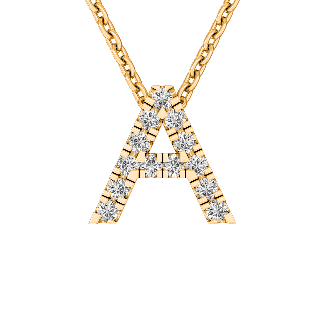 MINE Letter pendant in gold and created diamonds with its chain