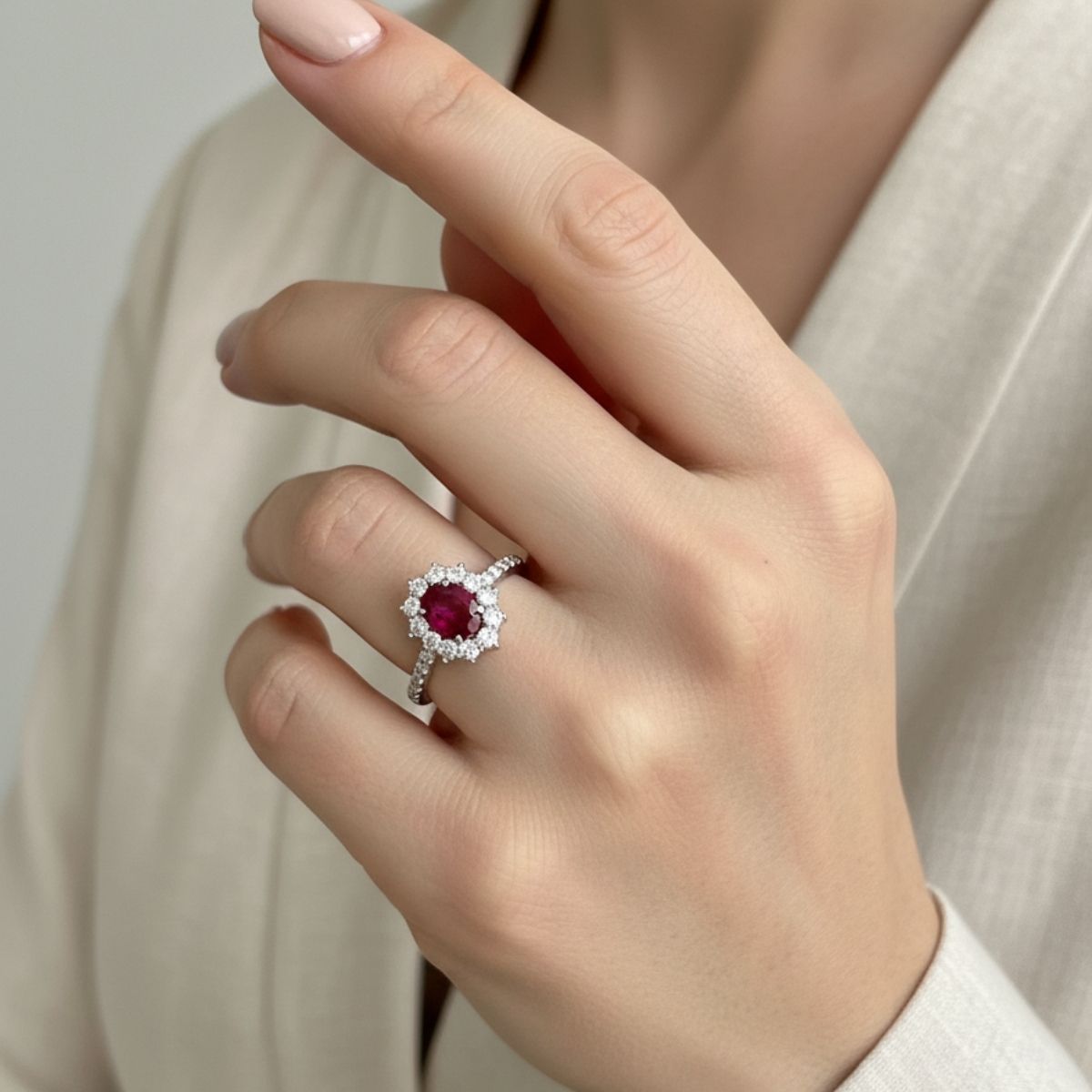 Anillo de compromiso Acompañado Kate Rubí con Diamantes creados