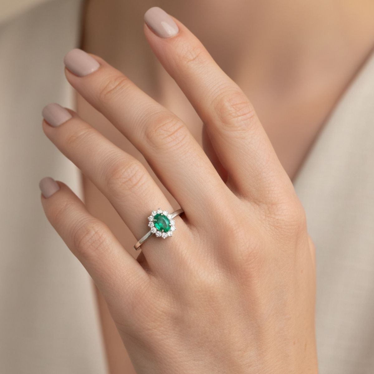 Anillo de compromiso Kate Esmeralda con Diamantes creados