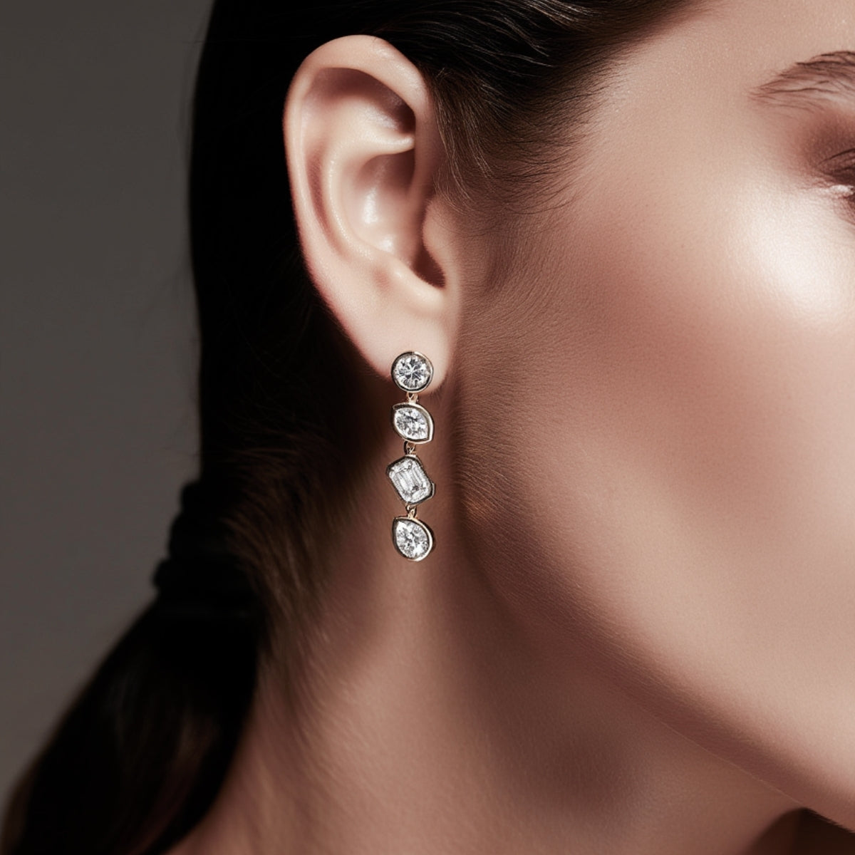 Pendientes Largos Harmony con diamantes creados