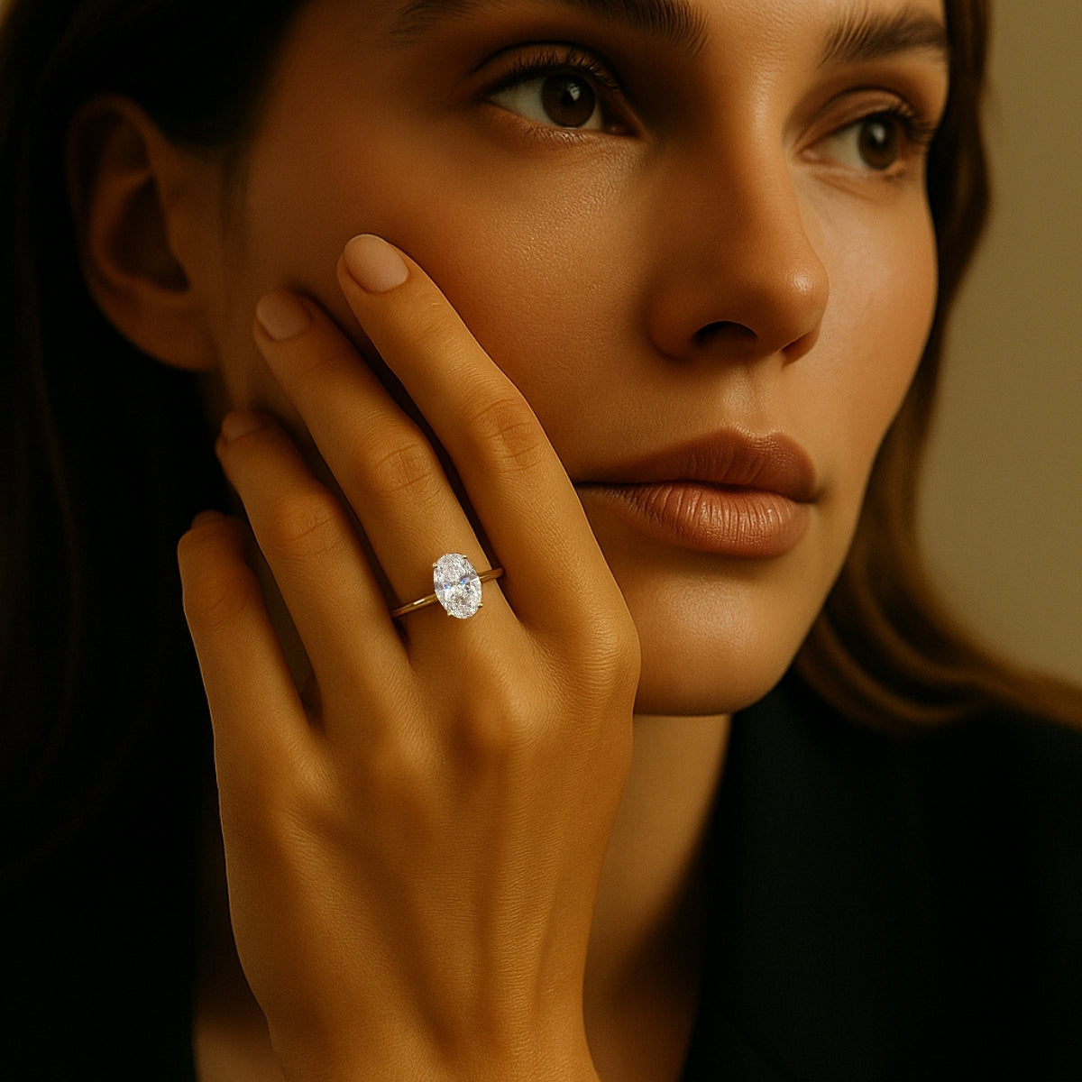 Anillo de Compromiso Polar Solitario con Diamante creado Oval